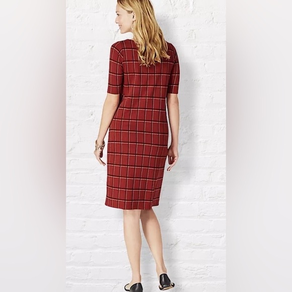 J. Jill Short Sleeve Ponte Rustic Brick Red Plaid Shift Dresss - Picture 8 of 8